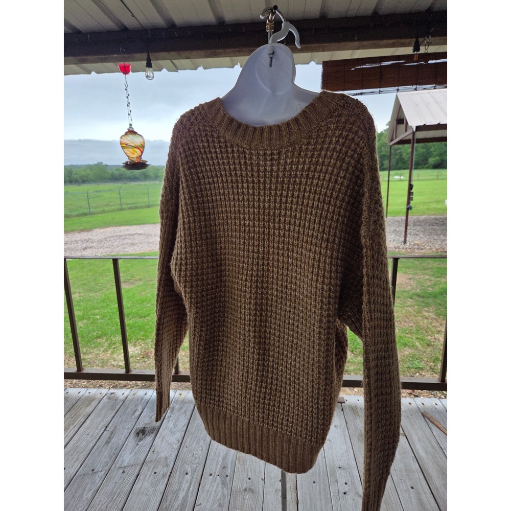 American Eagle Oversized V-Neck Sweater Tan Brown Chunky Knit Womens XS - Picture 3 of 7